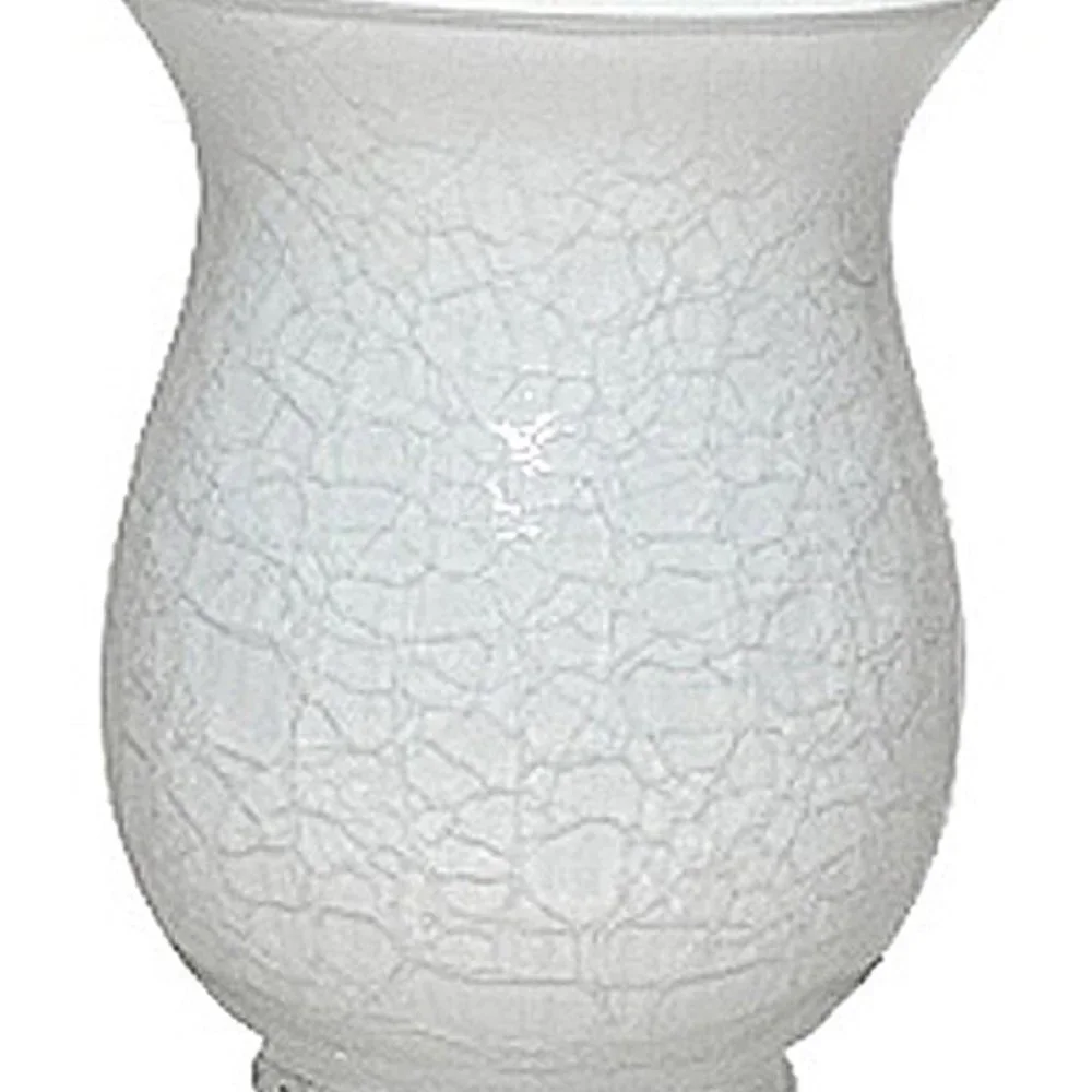 Set of 2 Snow White Crackle Glass Candle Holders 5.5” Soft Glow Small Pillar